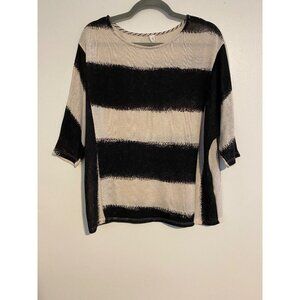 Honeyme Womens S Striped Black & Beige Knit Top 3/4 Sleeve Casual